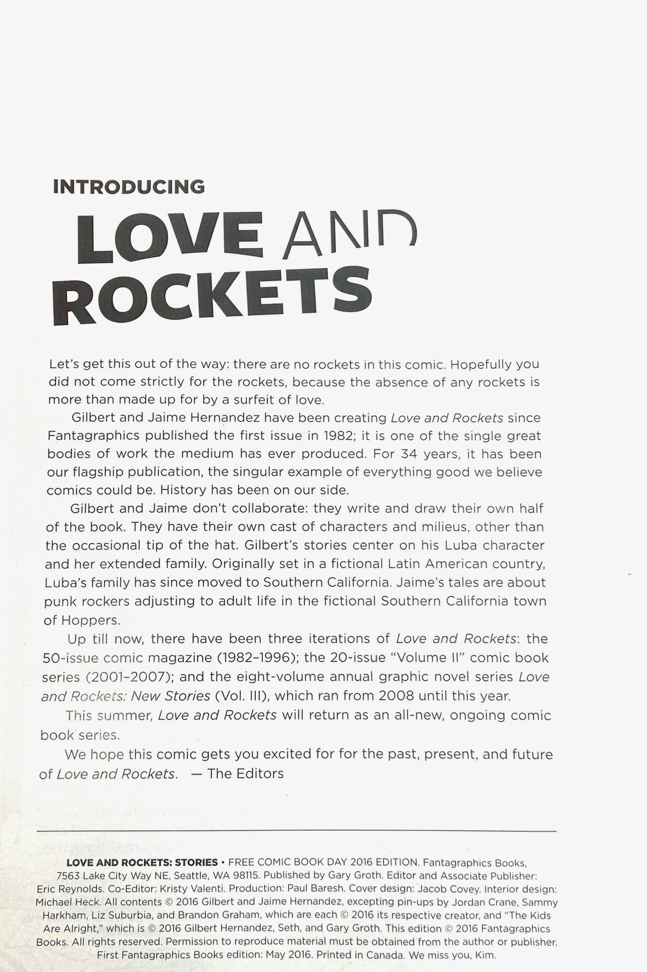 Love and Rockets FCBD 2016 by Fantagraphics Books