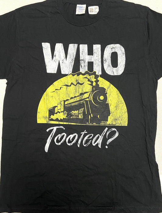 "Who Tooted?" Men's Large Black T-Shirt by Unknown