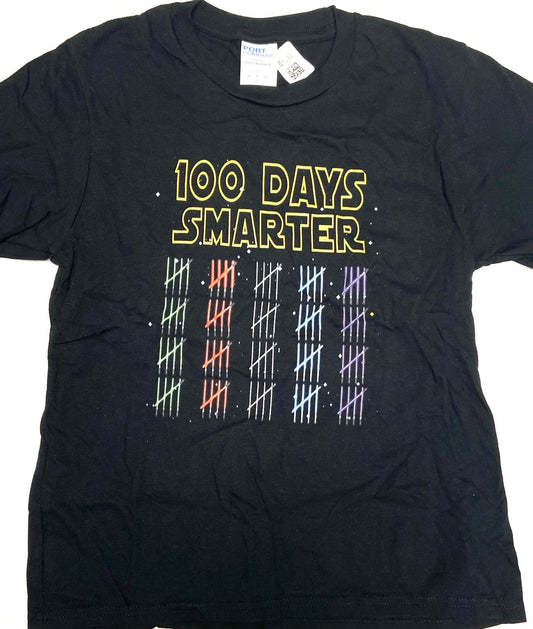 "100 Days Smarter" Youth Small (7-8) Black T-Shirt by Unknown