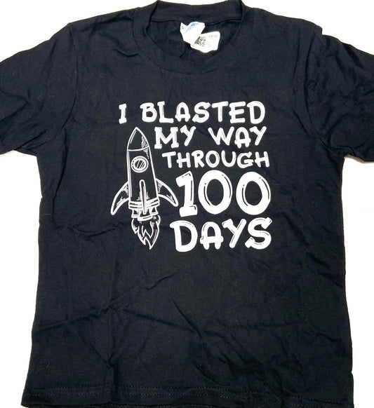 I Blasted My Way Through 100 Days -- Youth Extra Small (5-6) Black T-Shirt by Unknown