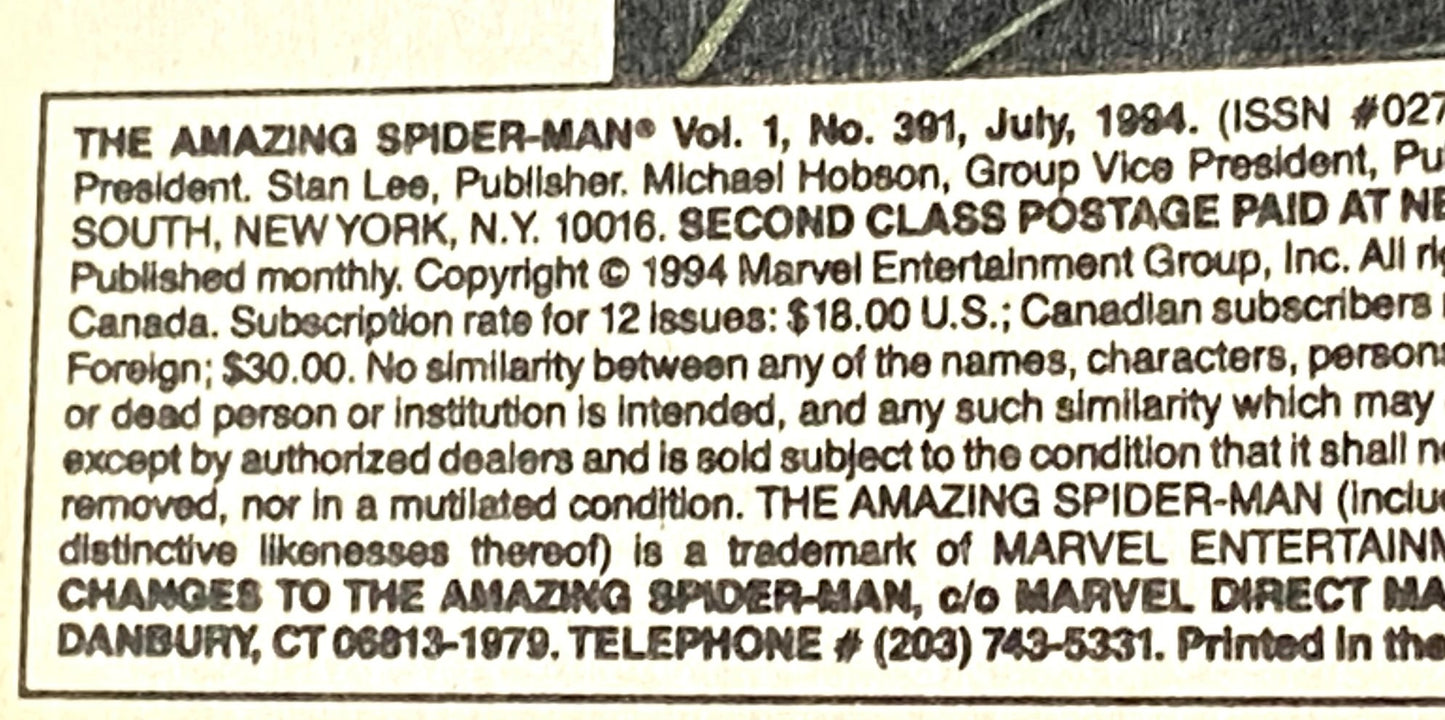 The Amazing Spiderman Vol 1 #391 July 1994 by Marvel Comics