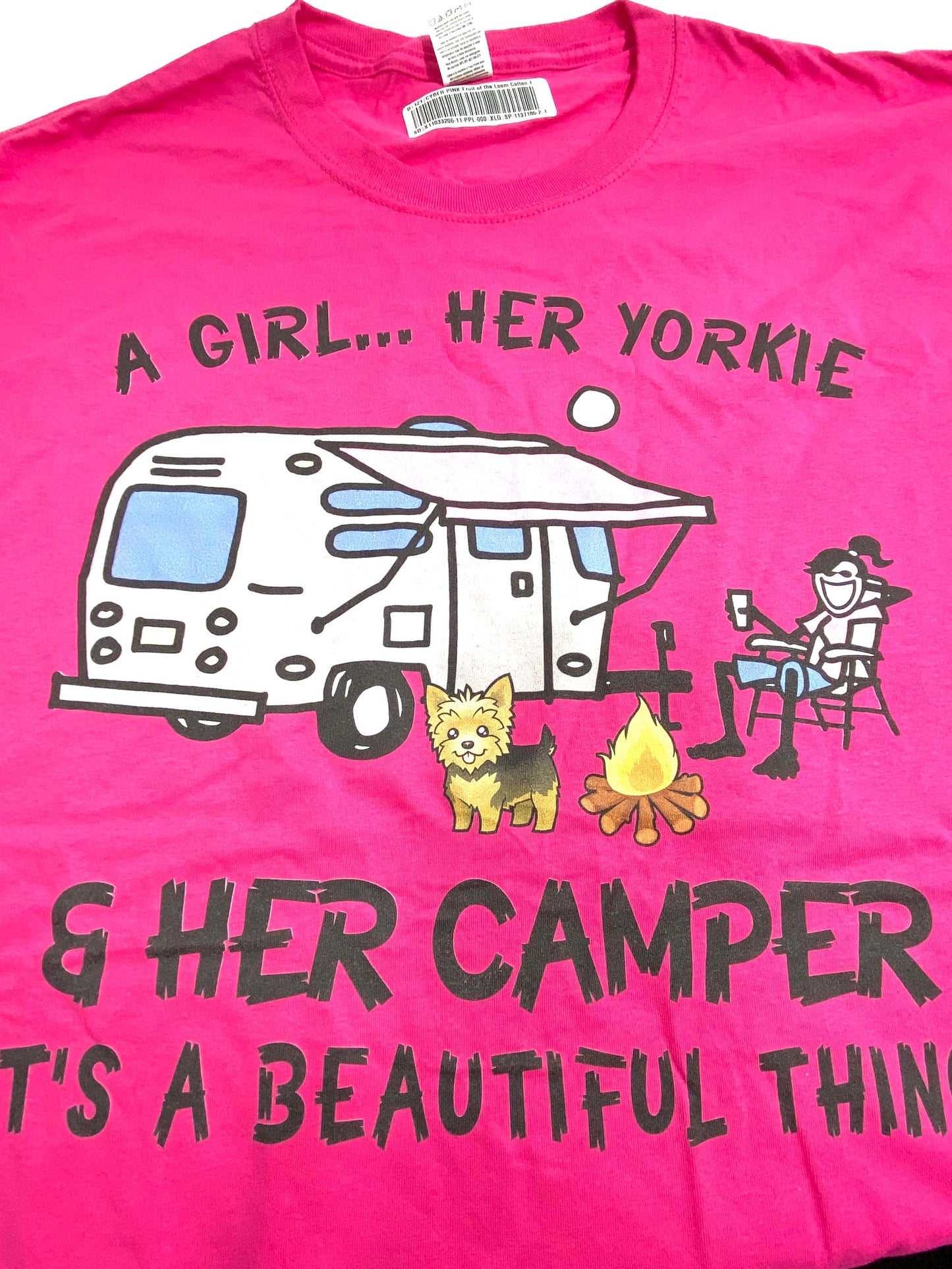 A Girl, Her Yorkie, ... Adult XL Pink T-Shirt by Unknown (READ BELOW!!)