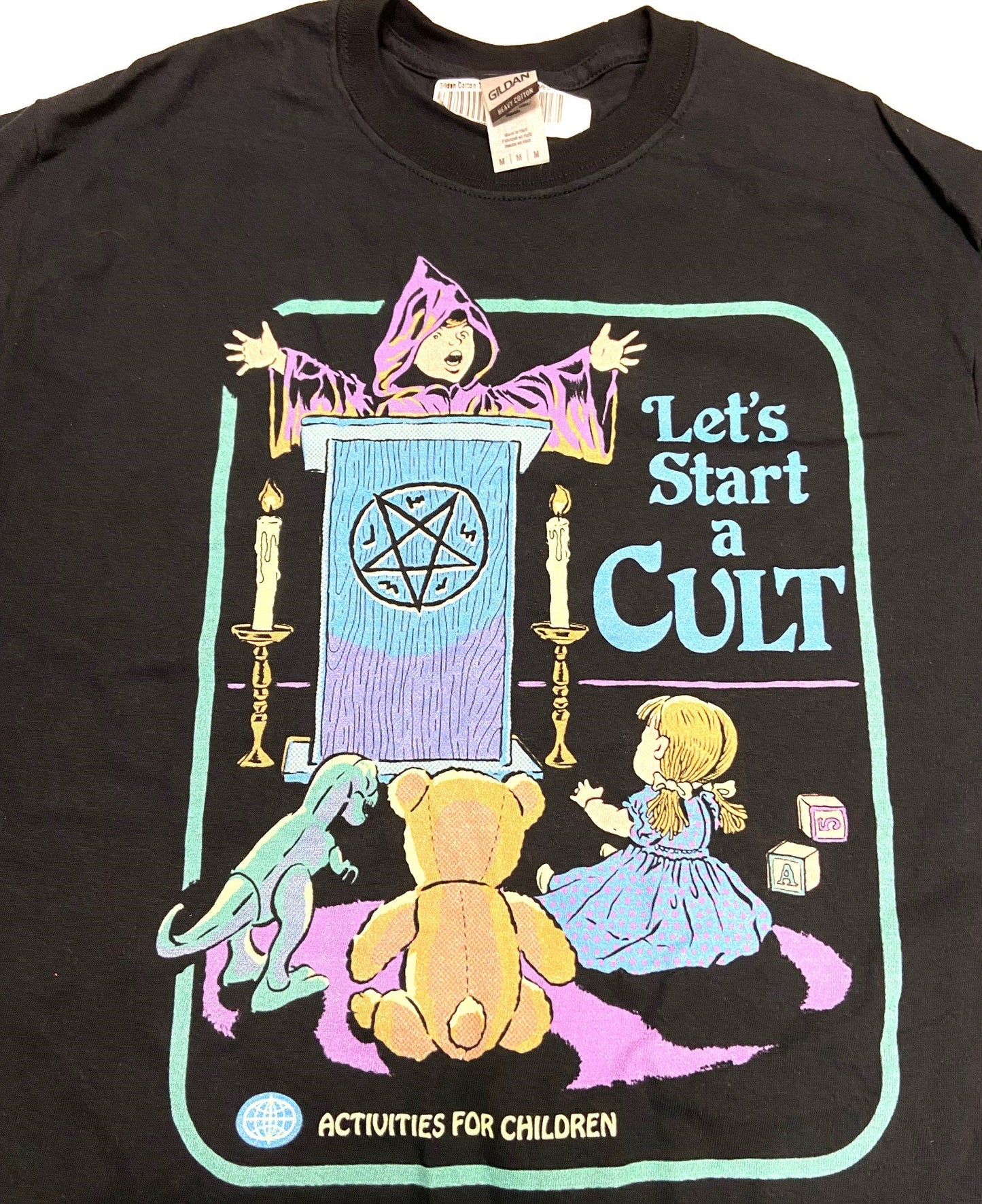 "Let's Start a Cult" Adult Black Medium T-Shirt by Unknown