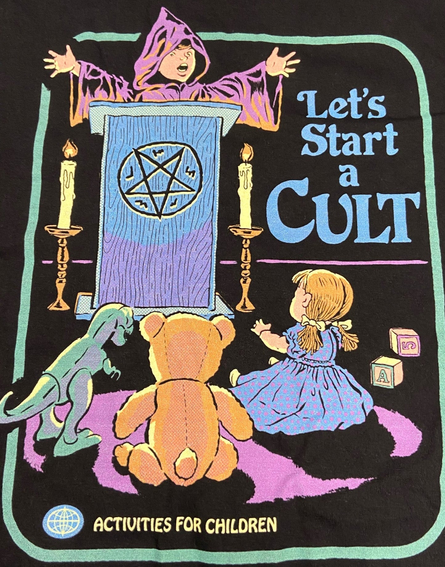 "Let's Start a Cult" Adult Black Medium T-Shirt by Unknown