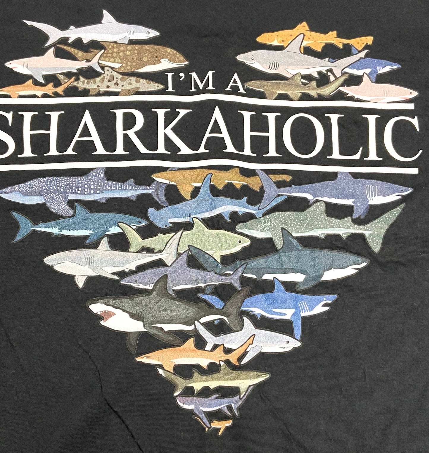 "I'm a Sharkaholic" Adult Medium Black T-Shirt by Unknown