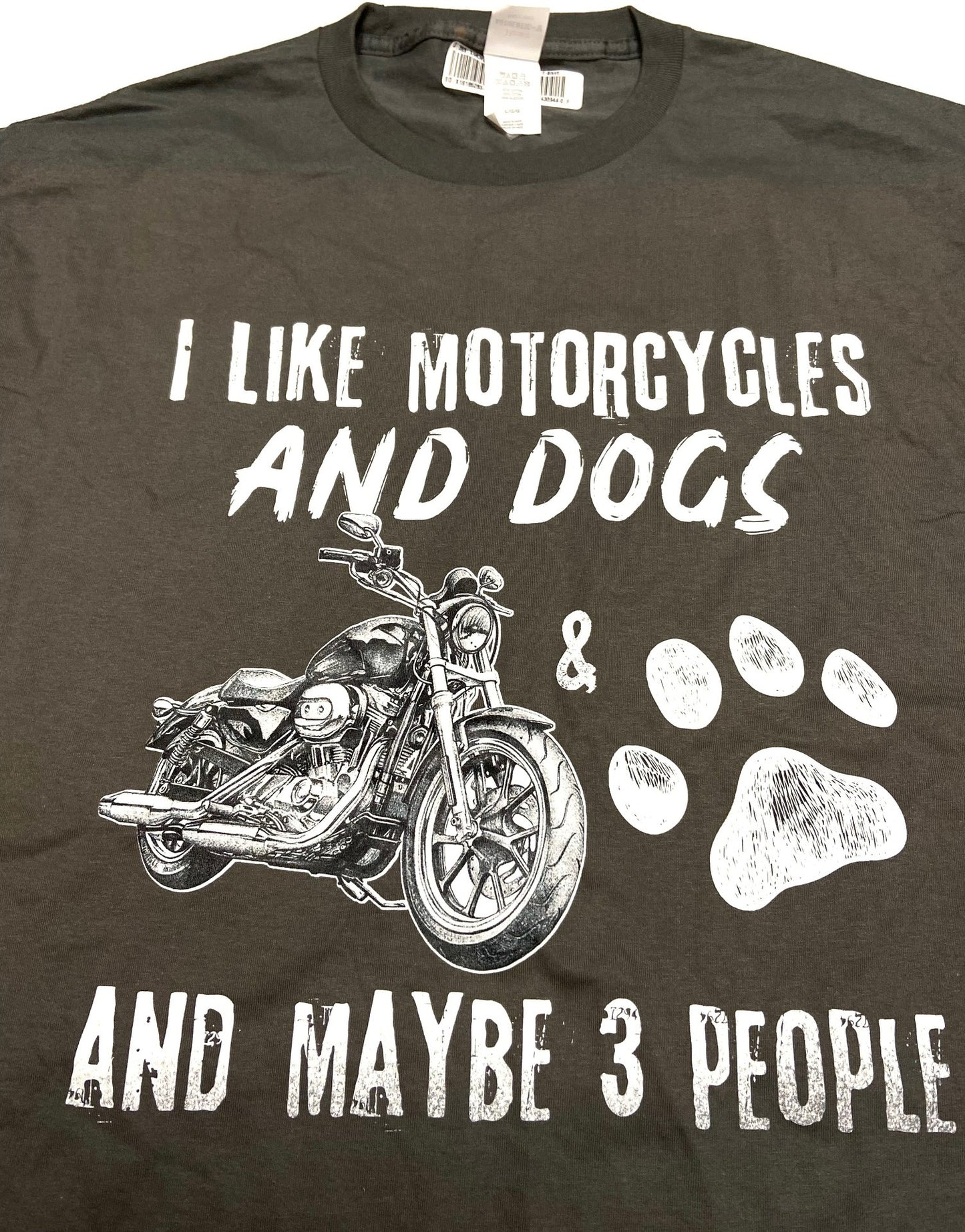 "I Like Motorcycles & Dogs" Adult Large Gray T-Shirt by Unknown