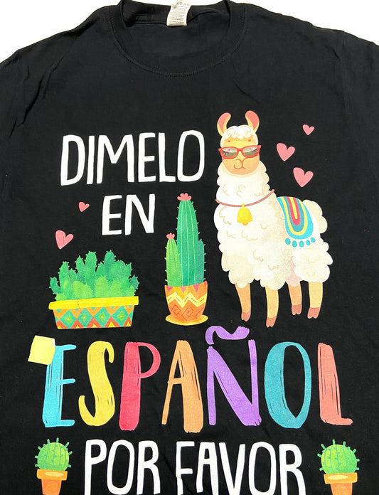 "Dimelo En Espanol" Adult Small Black T-Shirt by Unknown