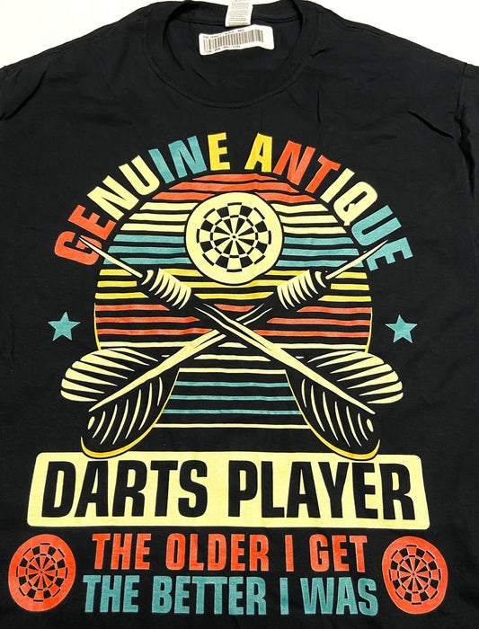 "Genuine Antique Darts Player" Adult Medium Black T-Shirt by Unknown