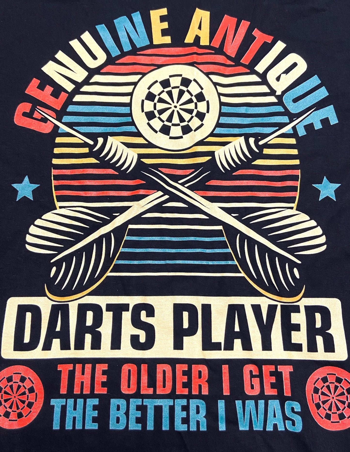 "Genuine Antique Darts Player" Adult Medium Black T-Shirt by Unknown