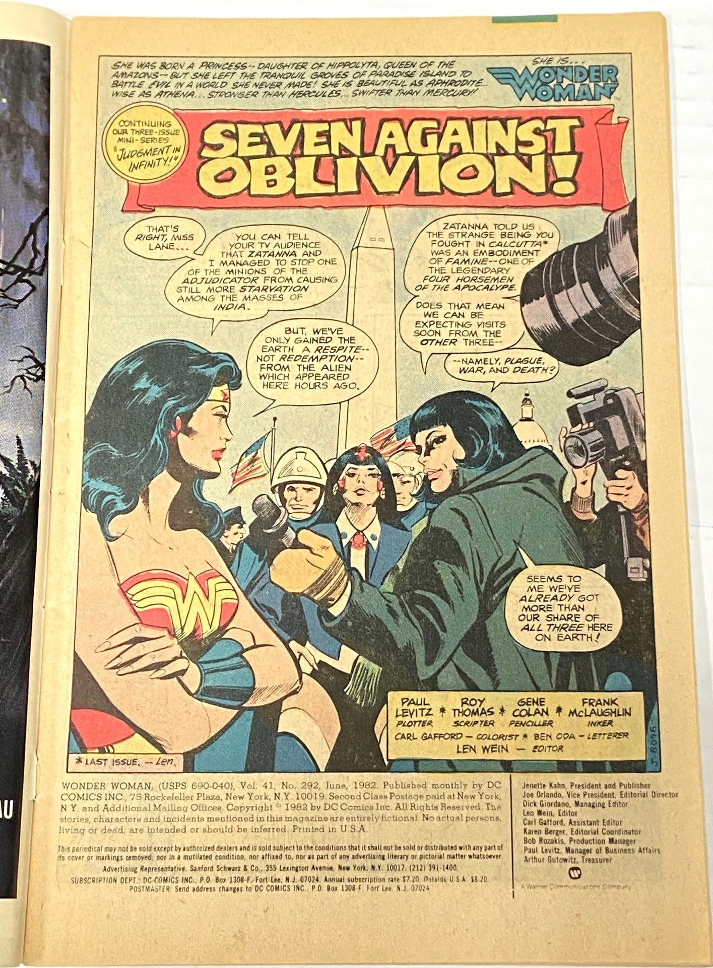 Wonder Woman Book 2: Seven Against Oblivion! June 1982 by DC Comics