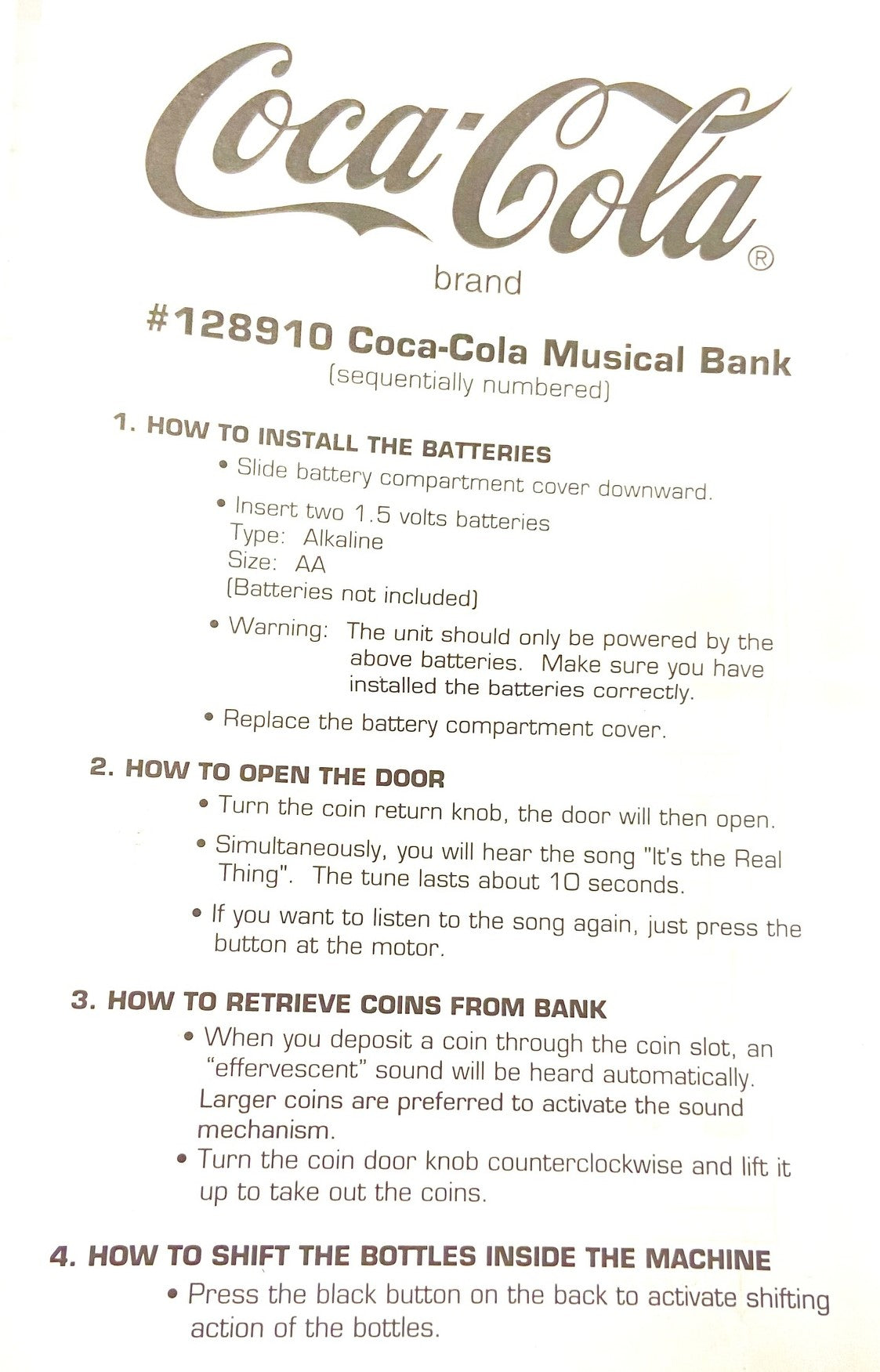 Coca-Cola 1994 "It's the Real Thing" Musical Vending Machine Bank by Enesco Corp.