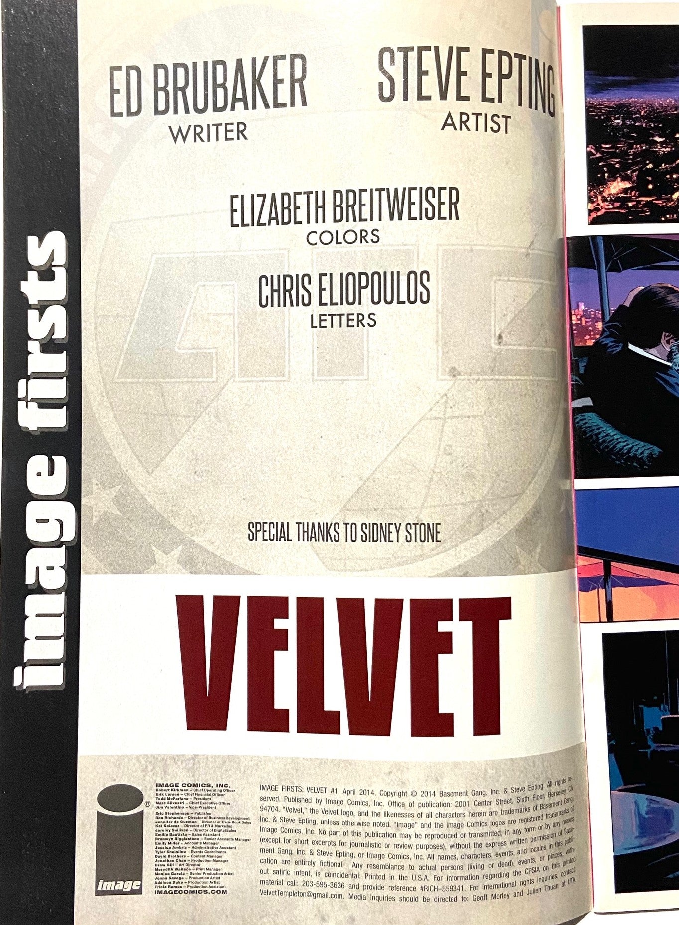 Velvet: "Before the Living End" April 2014 Issue #1 by Image Comics