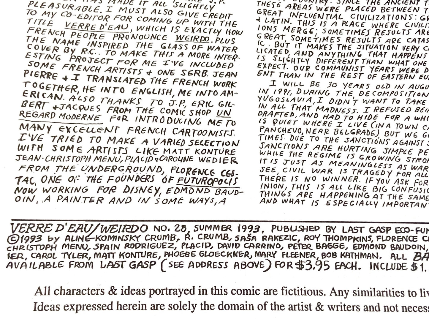 Verre D'eau: R. Crumb "Weirdo" Summer 1993 Issue #28 by Last Gasp