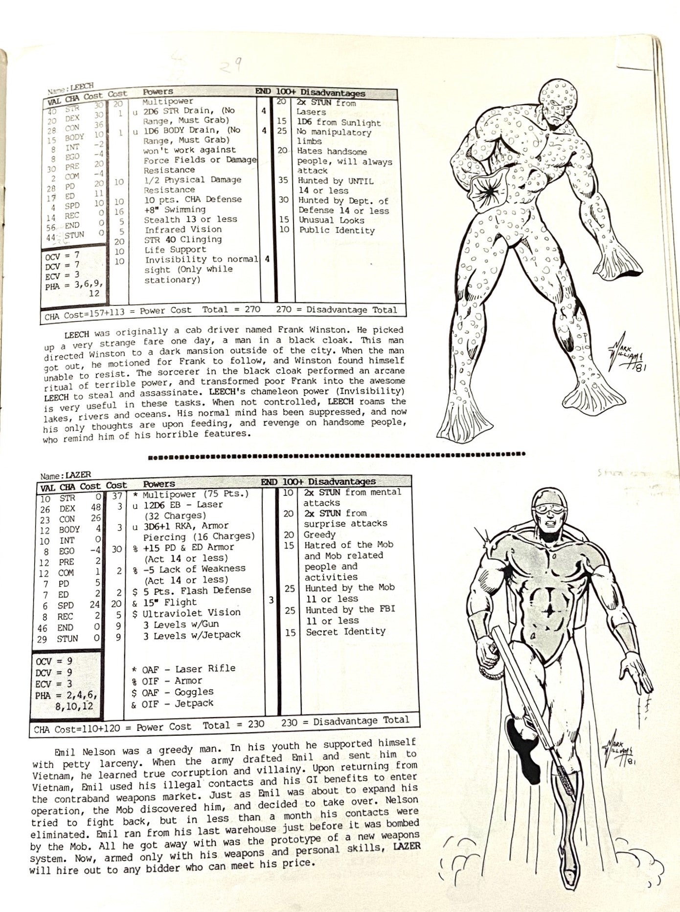 Enemies: "Supervillians for Champions" 1982 by Bruce Harlick/ Hero Games