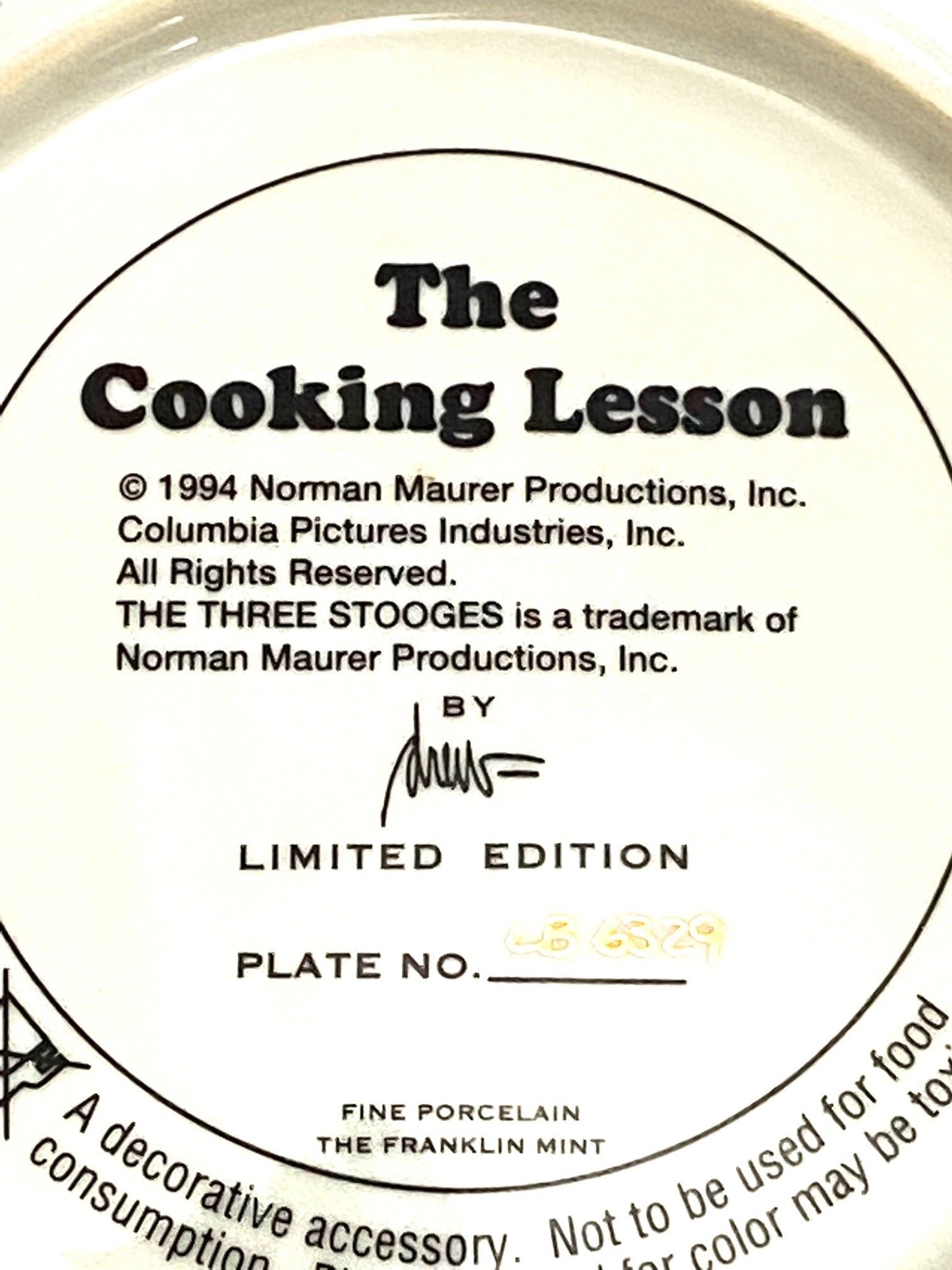 Three Stooges "The Cooking Lesson" 1994 Collector's Plate (Used) by Franklin Mint