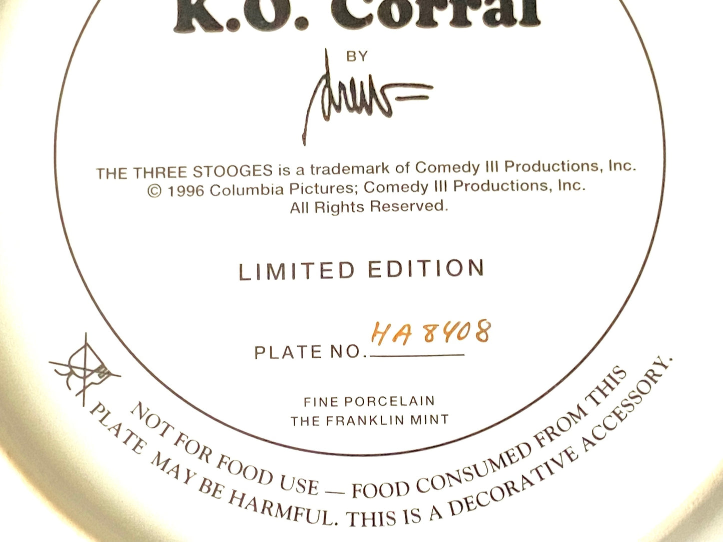 The Three Stooges 1996 "The KO Corral" Ltd Ed Collectible Plate by Franklin Mint