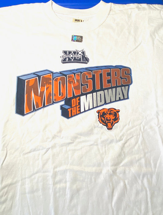 Chicago Bears "Monsters of the Midway" 2007 NFL Super Bowl Adult XL White T-Shirt