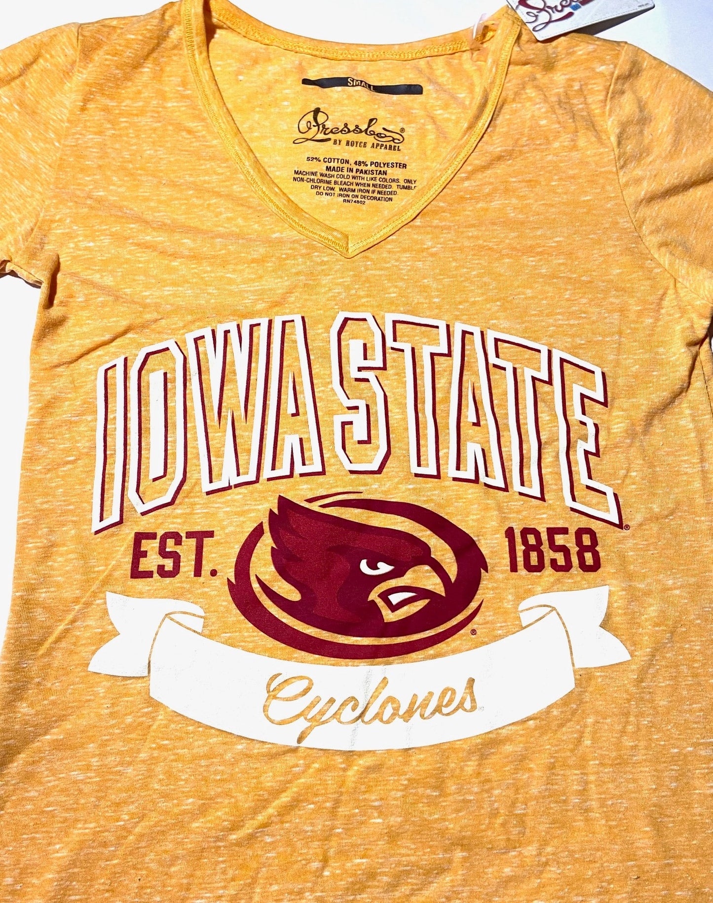 Iowa State Cyclones NCAA "EST. 1858" Banner Women's Yellow T-Shirt By Pressbox/Royce Apparel