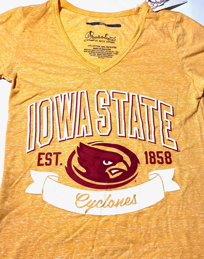 Iowa State Cyclones NCAA "EST. 1858" Banner Women's Gold T-Shirt by Pressbox/Royce Apparel