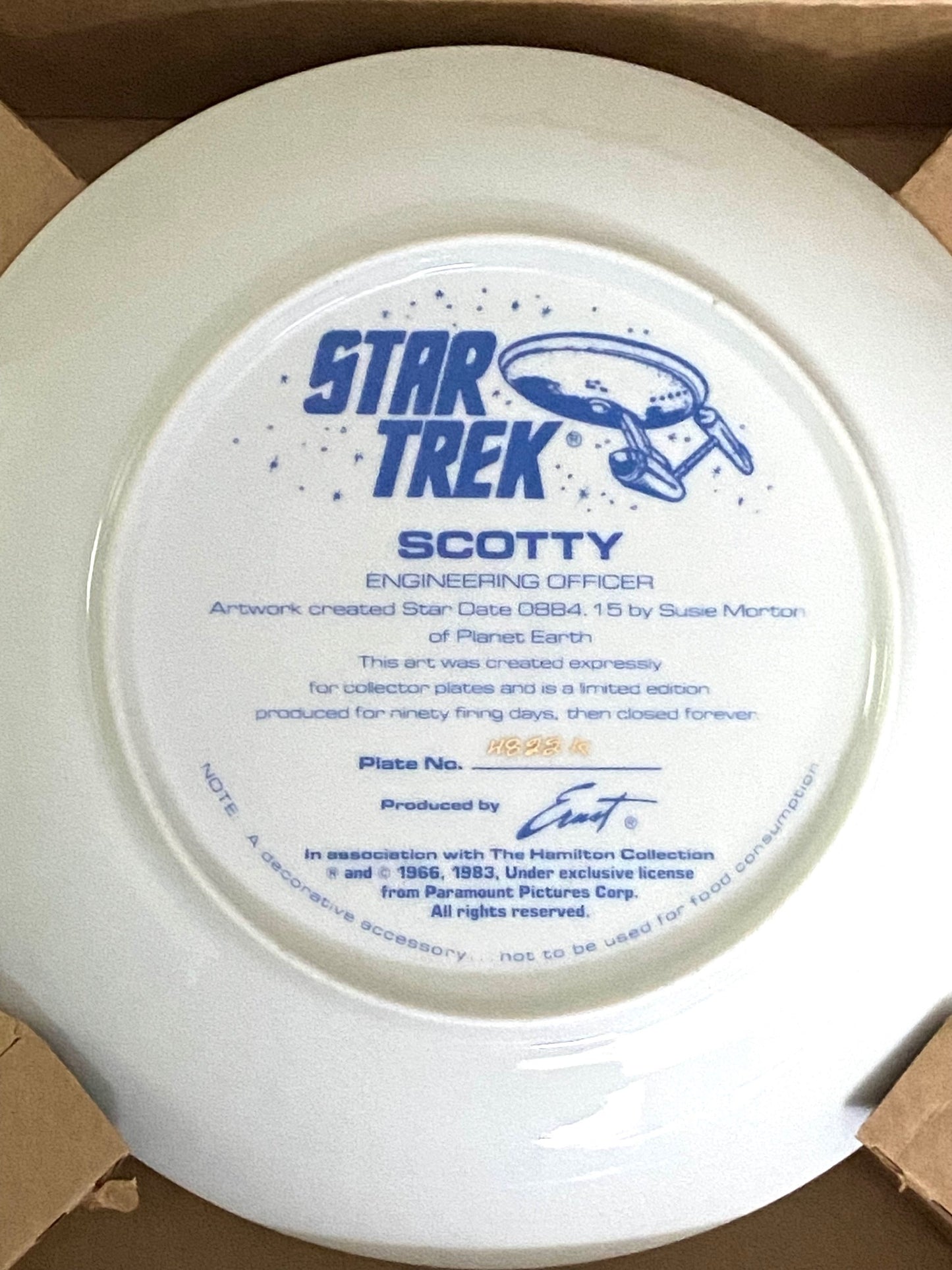 "Scotty" 1984 Ltd. Ed. Star Trek Porcelain Collectors Plate (Used) by Ernst/Hamilton Collection