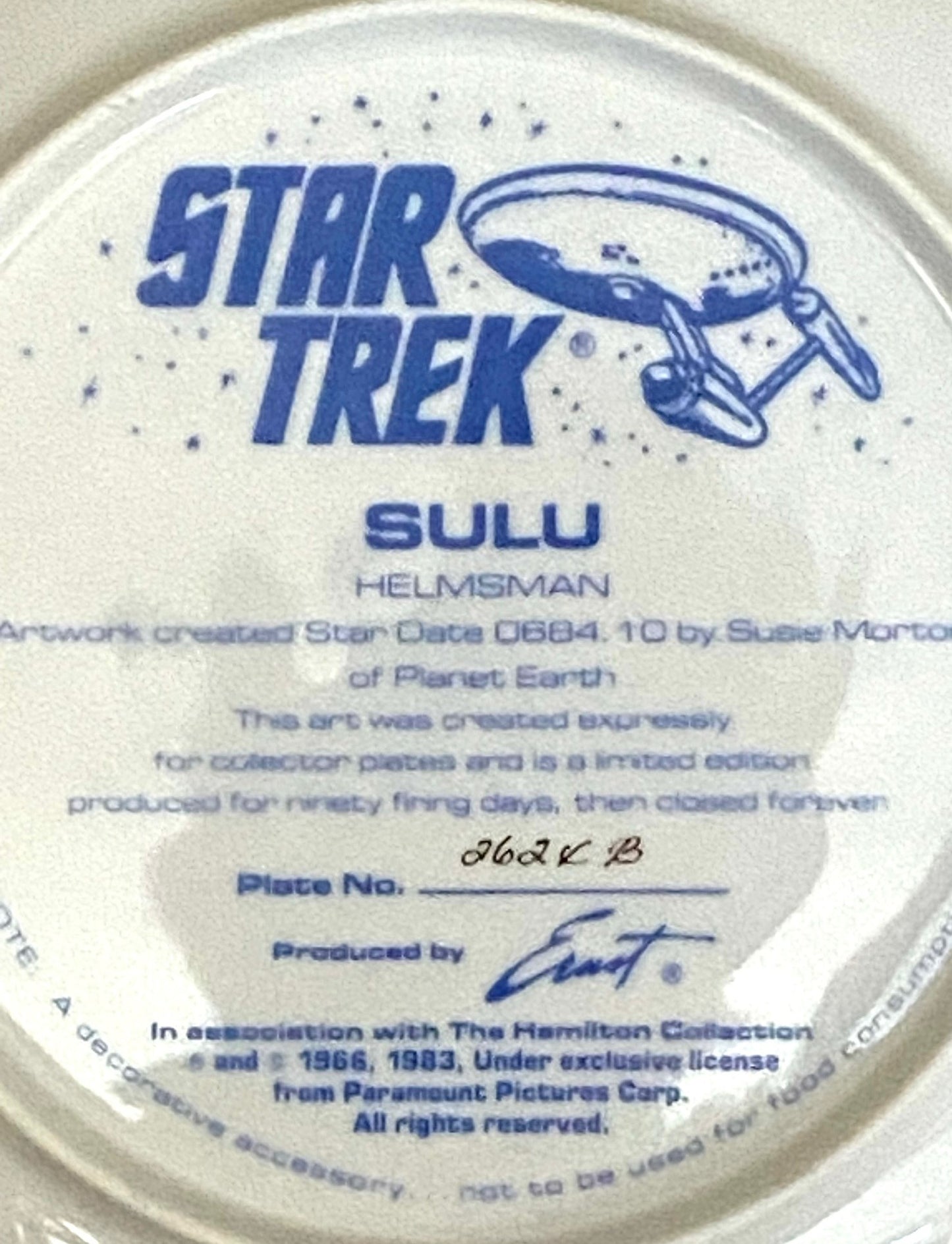 "Sulu" 1984 Ltd. Ed. Star Trek Porcelain Collectors Plate (Used) by Ernst/Hamilton Collection