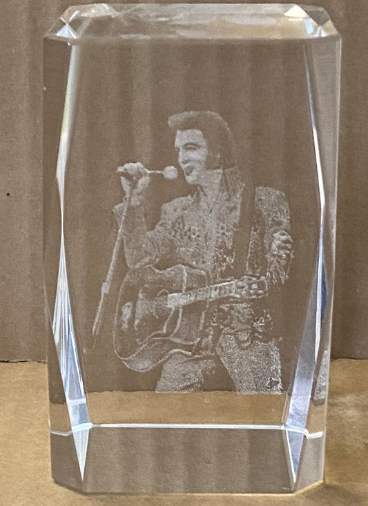 Elvis Presley Etched Glass Hologram Paperweight (Used) by Unknown