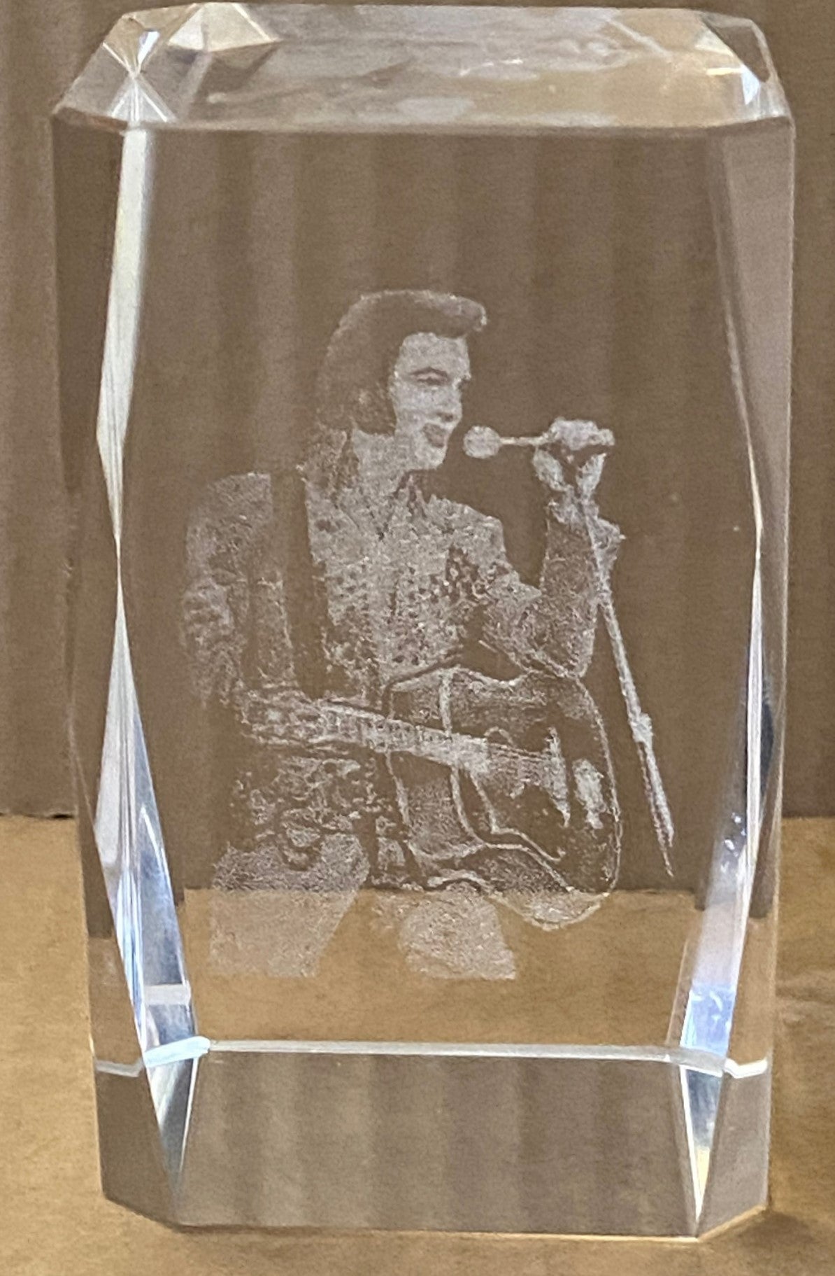 Elvis Presley Etched Glass Hologram Paperweight (Used) by Unknown