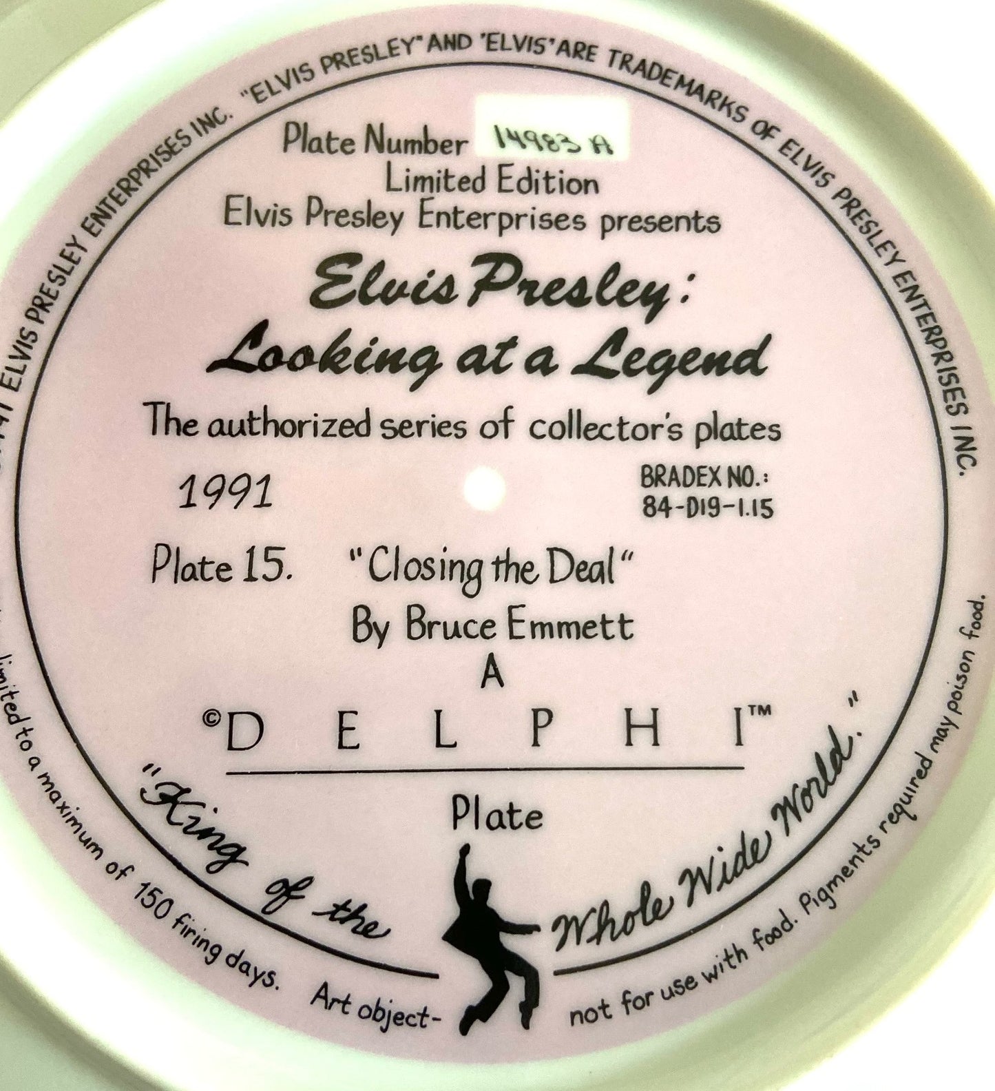 Elvis Presley 1991 Ltd. Ed. "Closing the Deal" Collector's Plate (Used) by Delphi/EPE