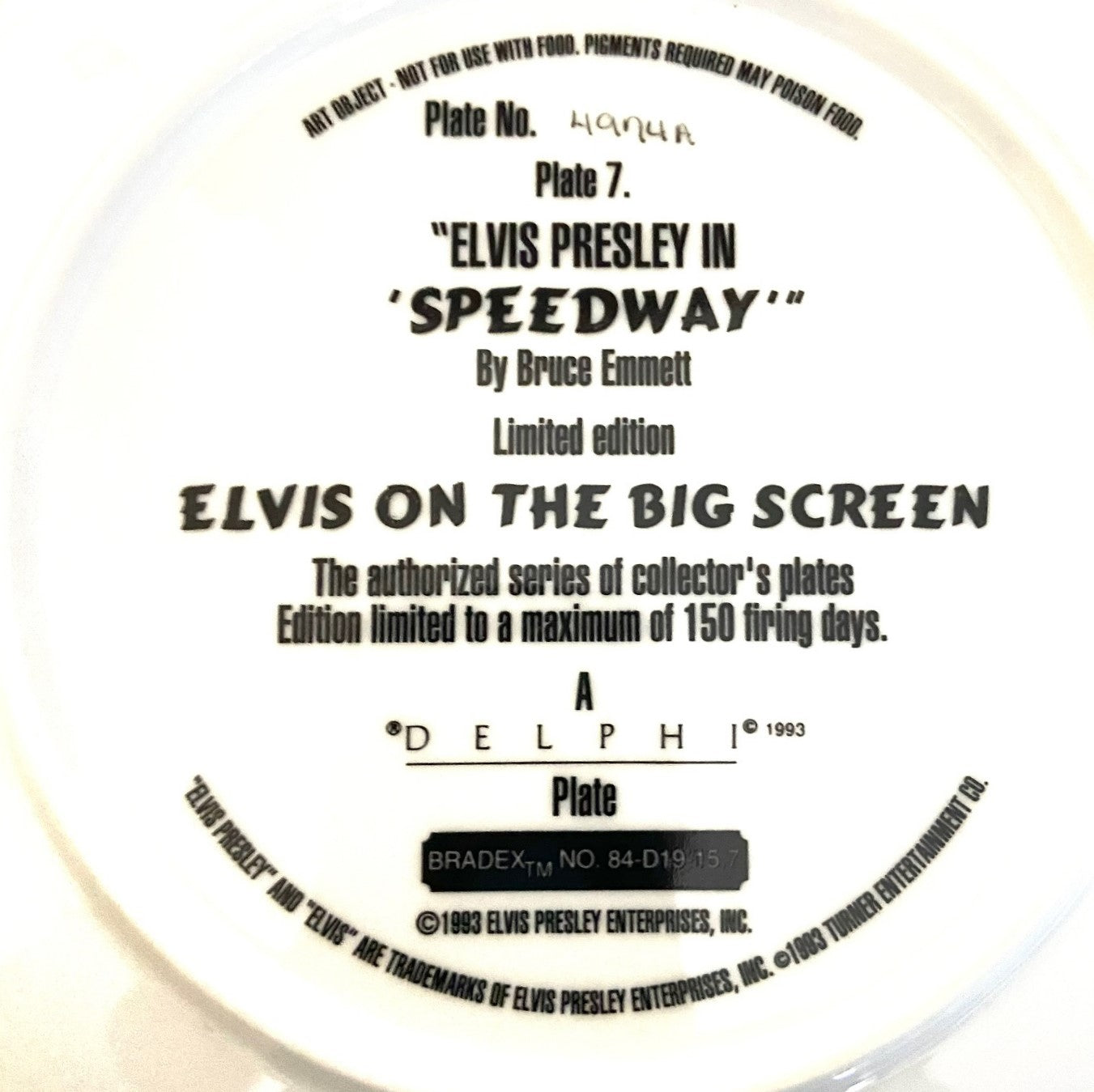 Elvis Presley 1993 Ltd. Ed. "Speedway" Collector's Plate (Used) by Delphi/EPE