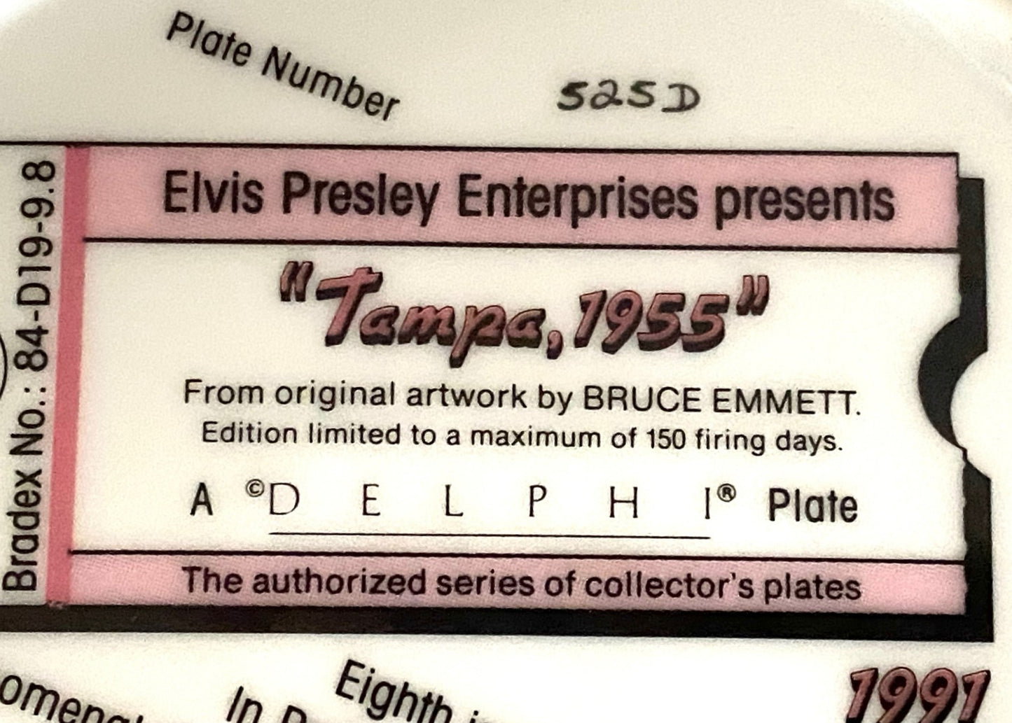 Elvis Presley 1991 Ltd. Ed. "Tampa, 1955" Collector's Plate (Used) by Delphi/EPE