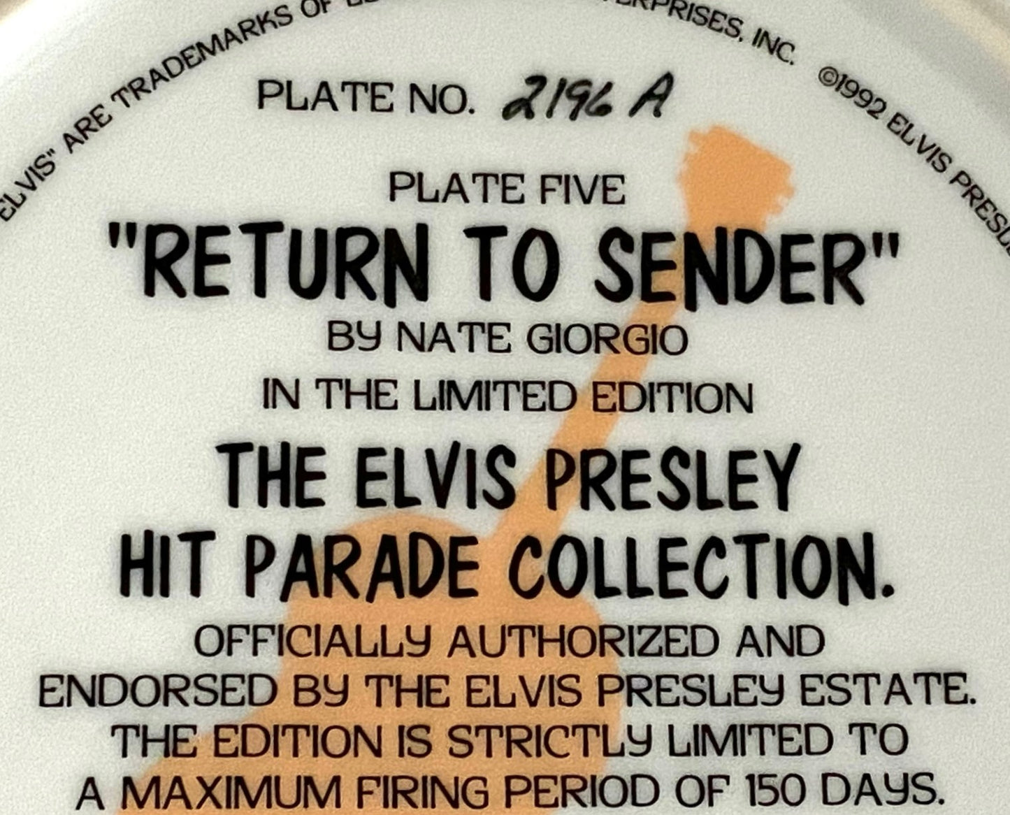 Elvis Presley 1992 Ltd. Ed. "Return to Sender" Collector's Plate (Used) by Delphi/EPE