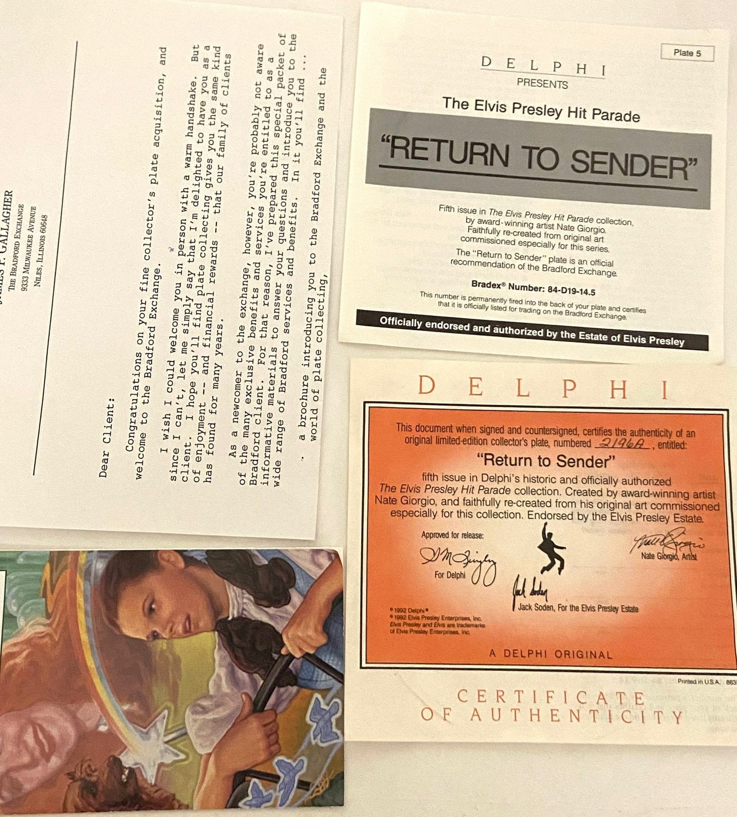 Elvis Presley 1992 Ltd. Ed. "Return to Sender" Collector's Plate (Used) by Delphi/EPE