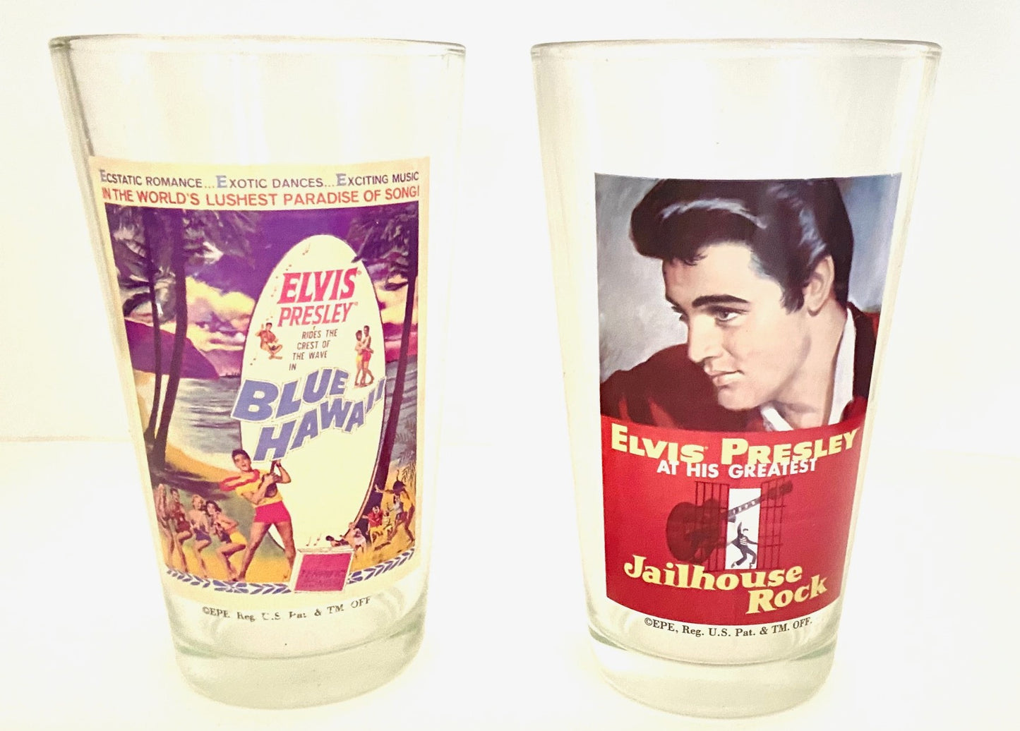 Elvis Presley 2010 "Jailhouse Rock" & Blue Hawaii" 6" Pub Glasses (Used) by Silver Buffalo