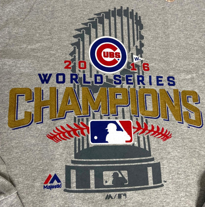 Chicago Cubs World Champions 2016 Adult Gray T-Shirt by Majestic