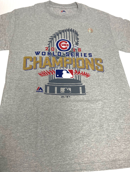 Chicago Cubs World Champions 2016 Adult Gray T-Shirt by Majestic