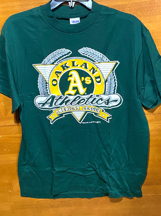 Oakland Athletics 1991 MLB Team Color Logo T-Shirt by Trench